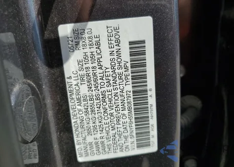 2021 Honda Pilot Exl из США, поврежденный, VIN 5FNYF6H55MB087972